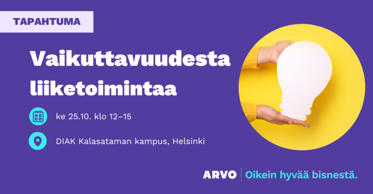 Vaikuttavuudesta liiketoimintaa -tapahtuma 25.10. Käsien välissä loistaa hehkulamppu.