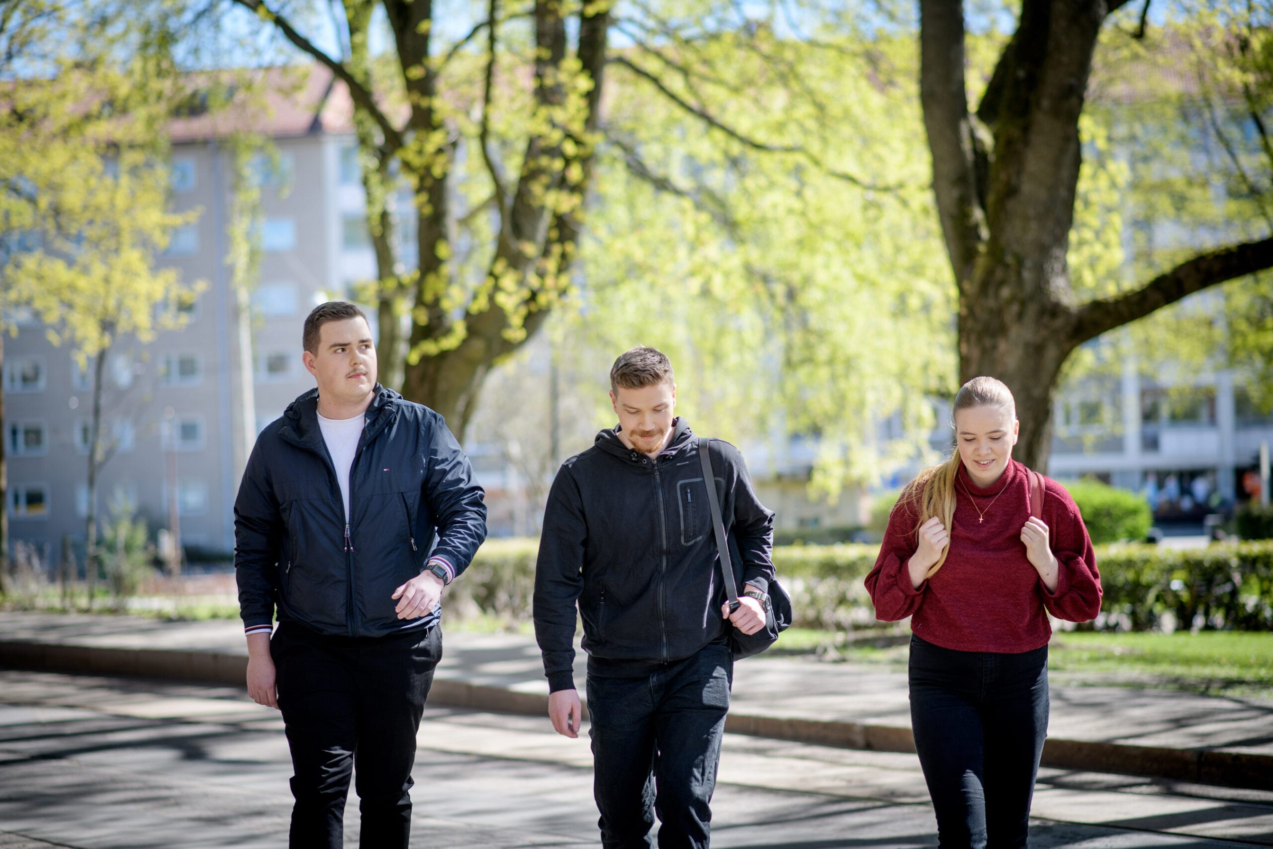 Nuoria kävelemässä puistomaisemassa, kuvituskuva.