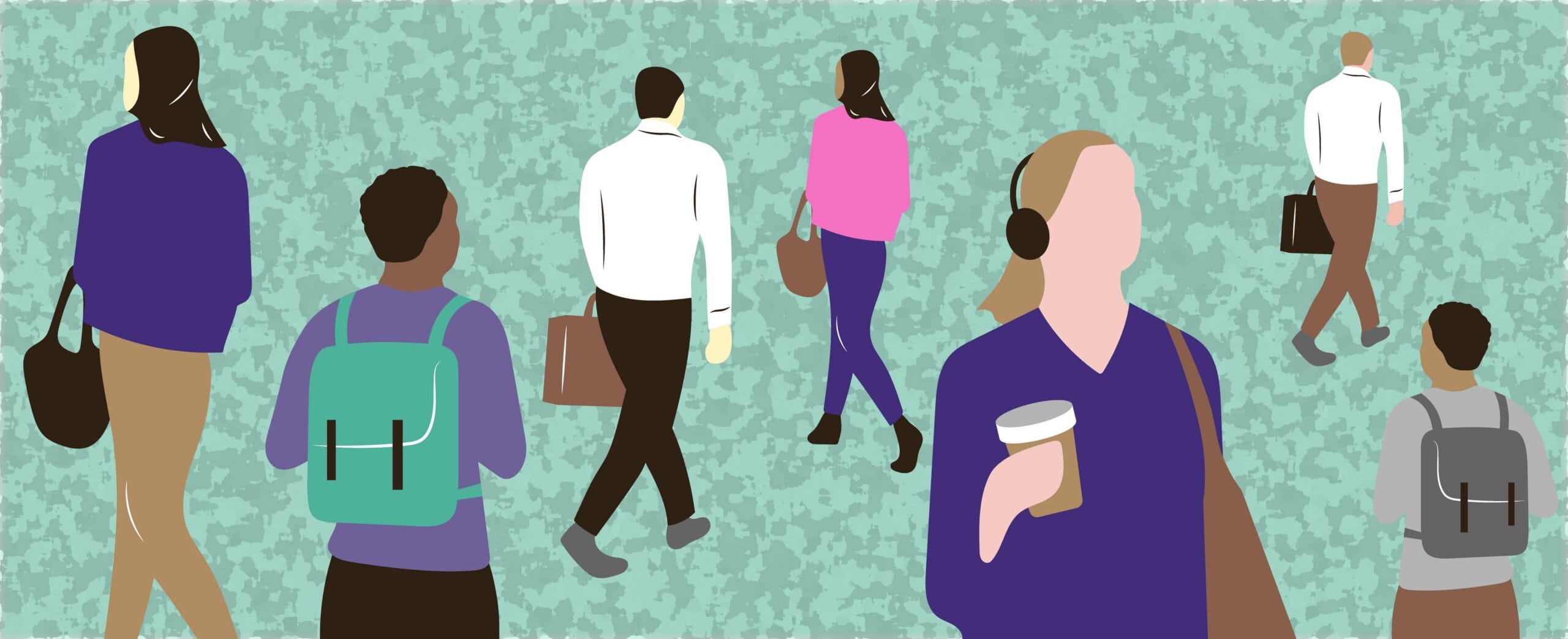 jossa ihmisiä kulkee laukkujen kanssa