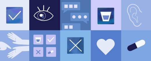 jossa erilaisia asioita tai symboleja ruudukossa