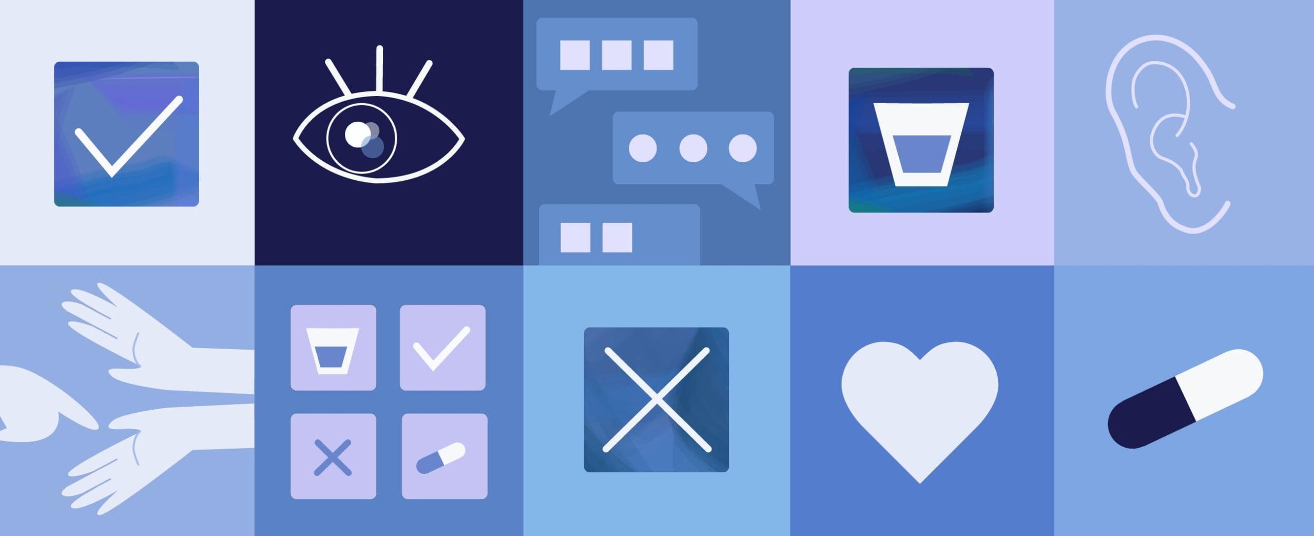 jossa erilaisia asioita tai symboleja ruudukossa