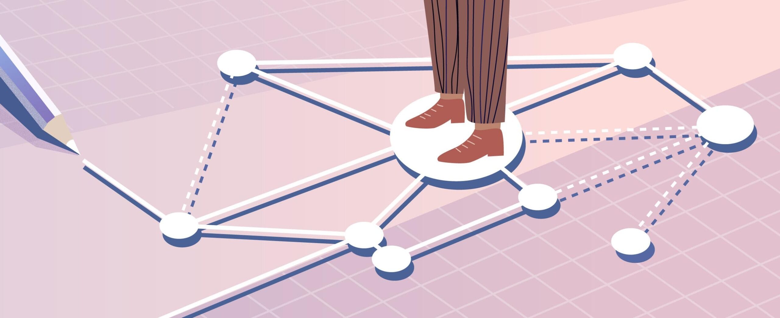 jossa vaaleanpunaisella alustalla valkoisella kynällä piirretty kuvio