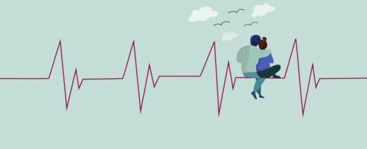 jossa vaaleanvihreällä taustalla (sydän)käyrä