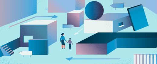 Aikuinen lapsen kanssa kävelemässä maailmassa.