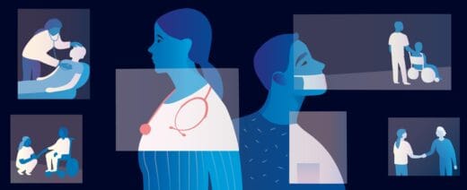 Sairaanhoitan työkuvaa kuvattuna eri tilanteissa.