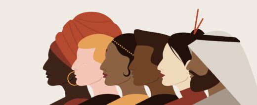 jossa eri alkuperää edustavien ihmisten profiileja.kuvitus