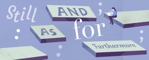 Piirroskuvassa englanninkielisiä sanoja leijuu ilmassa