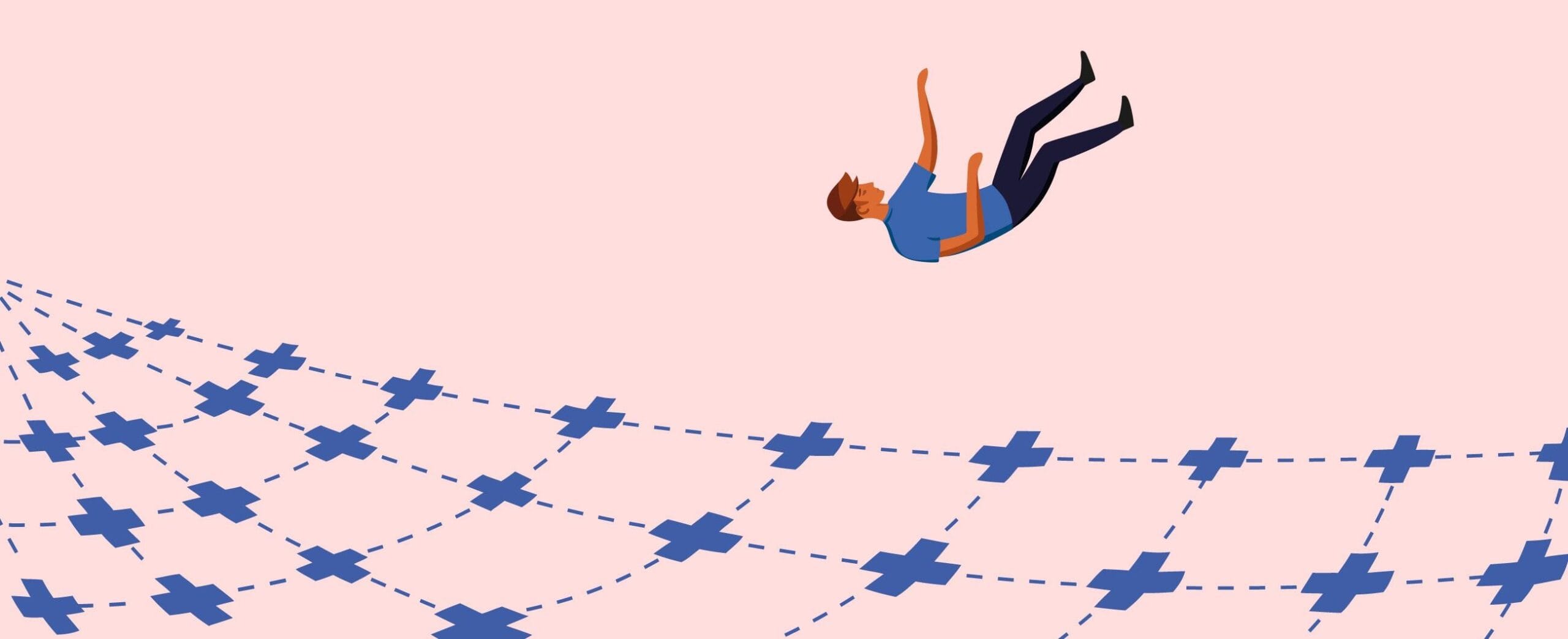 Henkilö tippumassa kuvainnolliseen sotepalveluiden verkkoon.