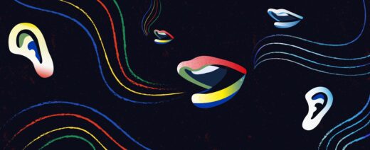 Piirroskuvassa suun ja korvan kuvia sekä viivoja