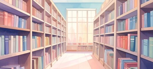 Tekoälyllä tehty kuvituskuva kirjastosta.