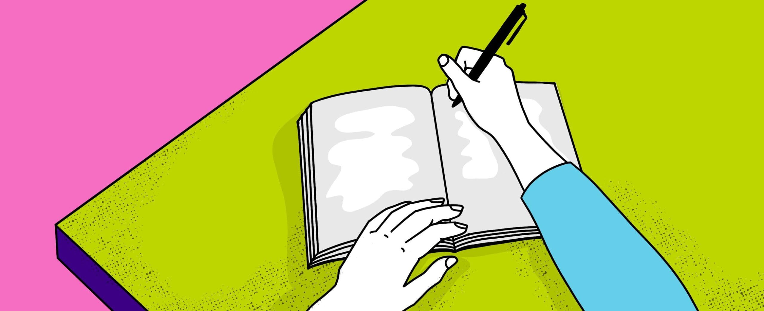 kuvituskuva.Käsi kirjoittaa kirjaan