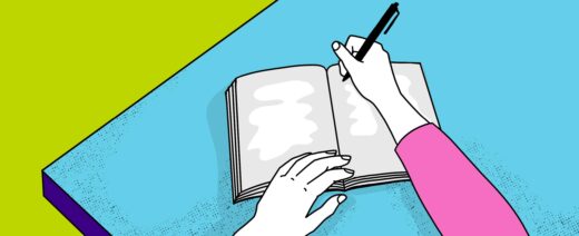 kuvituskuva.Käsi kirjoittaa kirjaan