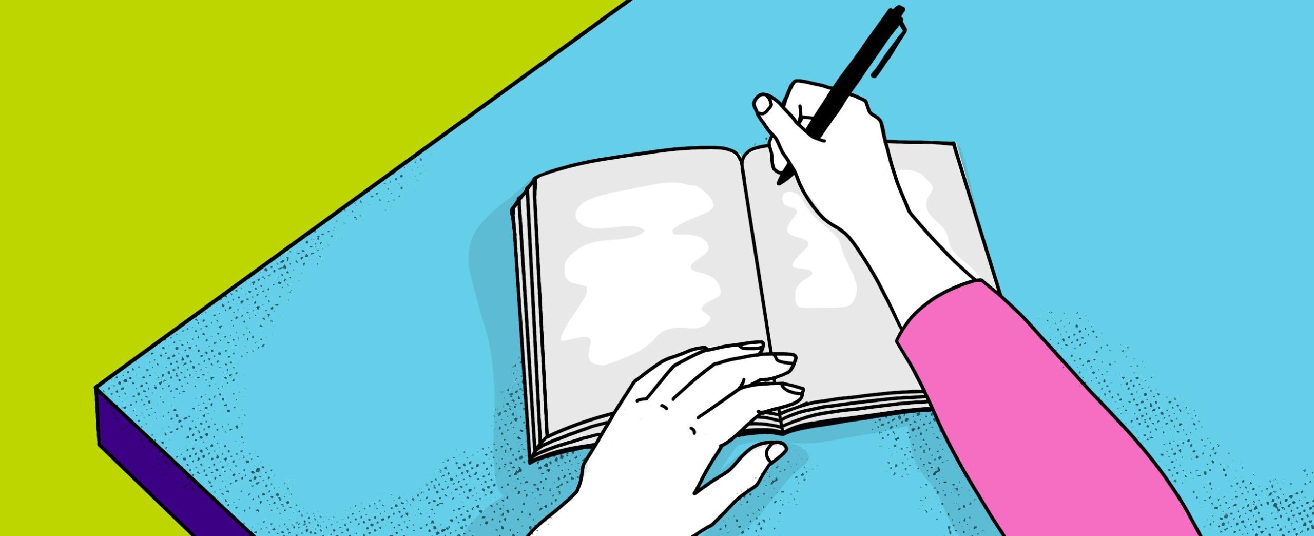 kuvituskuva.Käsi kirjoittaa kirjaan