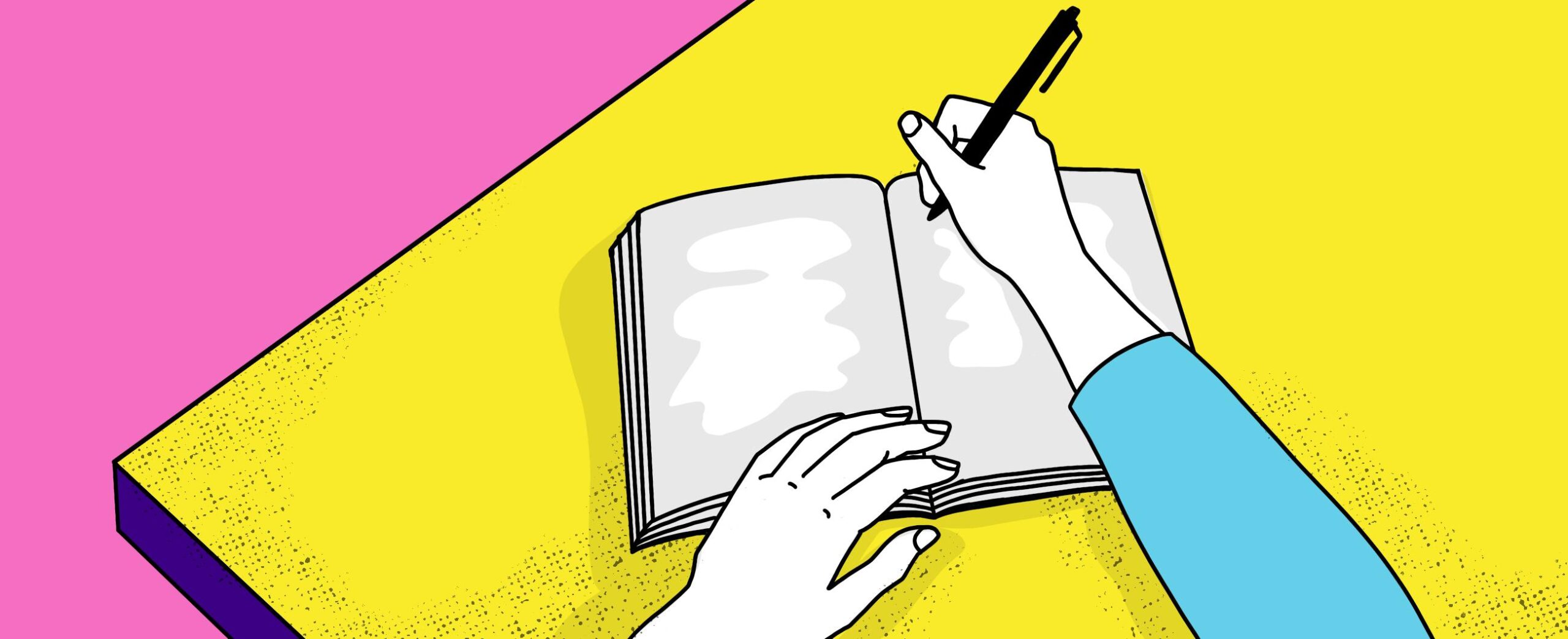 kuvituskuva.Käsi kirjoittaa kirjaan