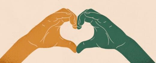 Piirroskuva, jossa kaksi kättä muodostavat sydämen.