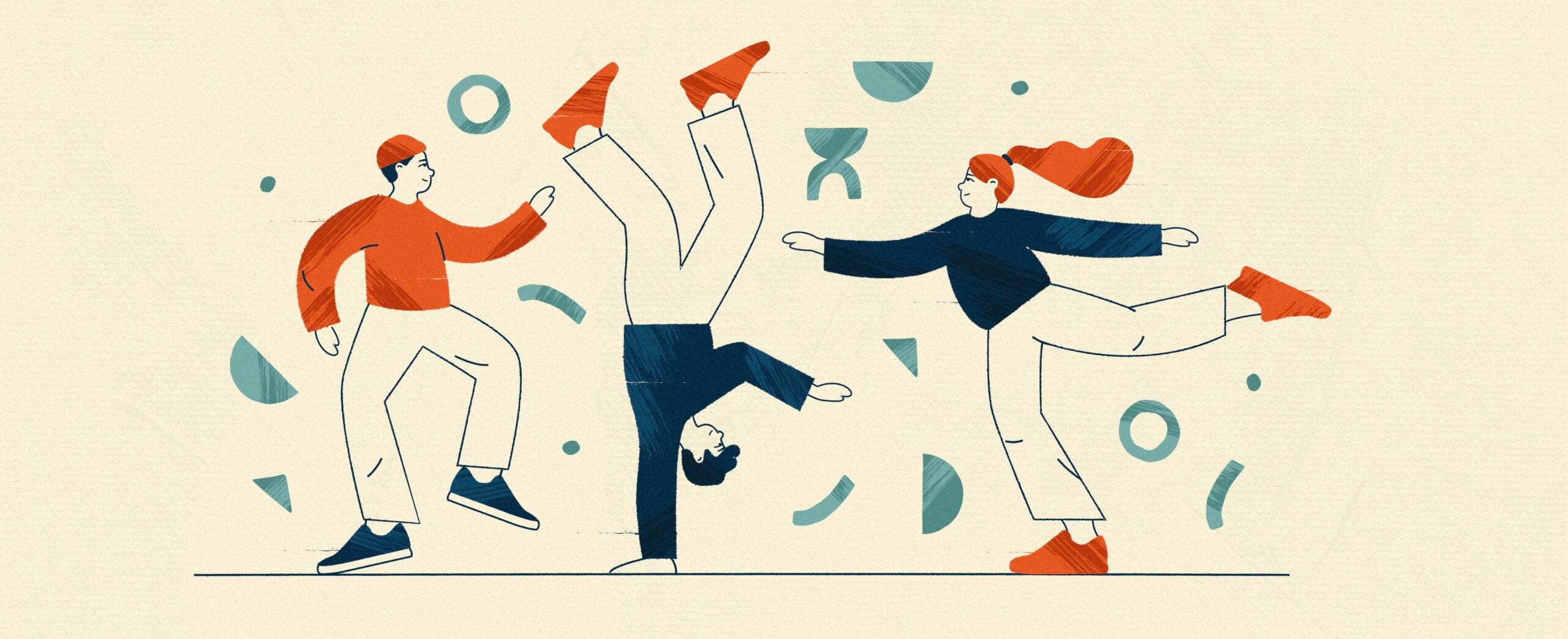 Piirroskuvassa kolme hahmoa eri asennoissa.