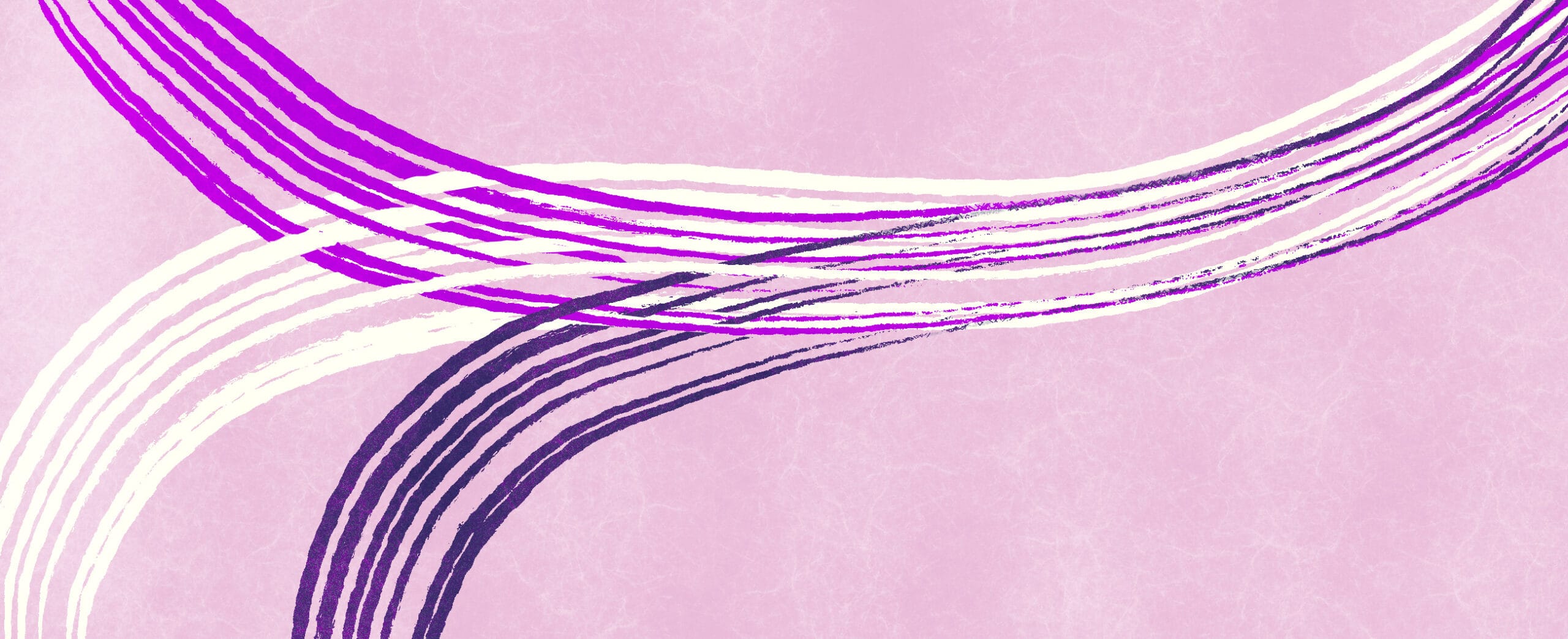 Piirroskuva, jossa violetit ja vaaleat viivat yhdistyvät yhdeksi radaksi, vaaleanpunainen tausta.