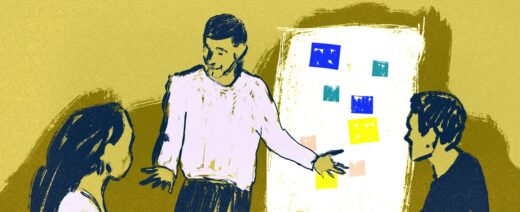 yksi fläppitaulun edessä