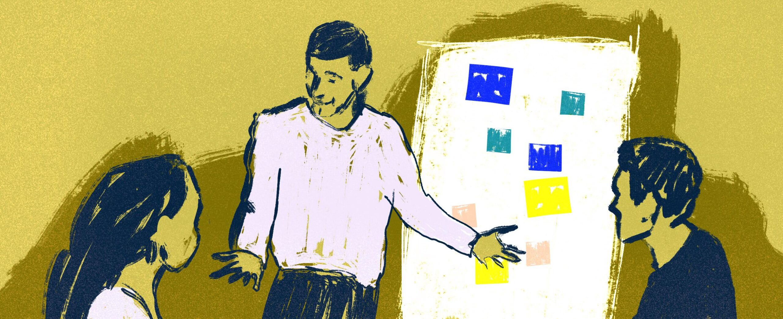 yksi fläppitaulun edessä