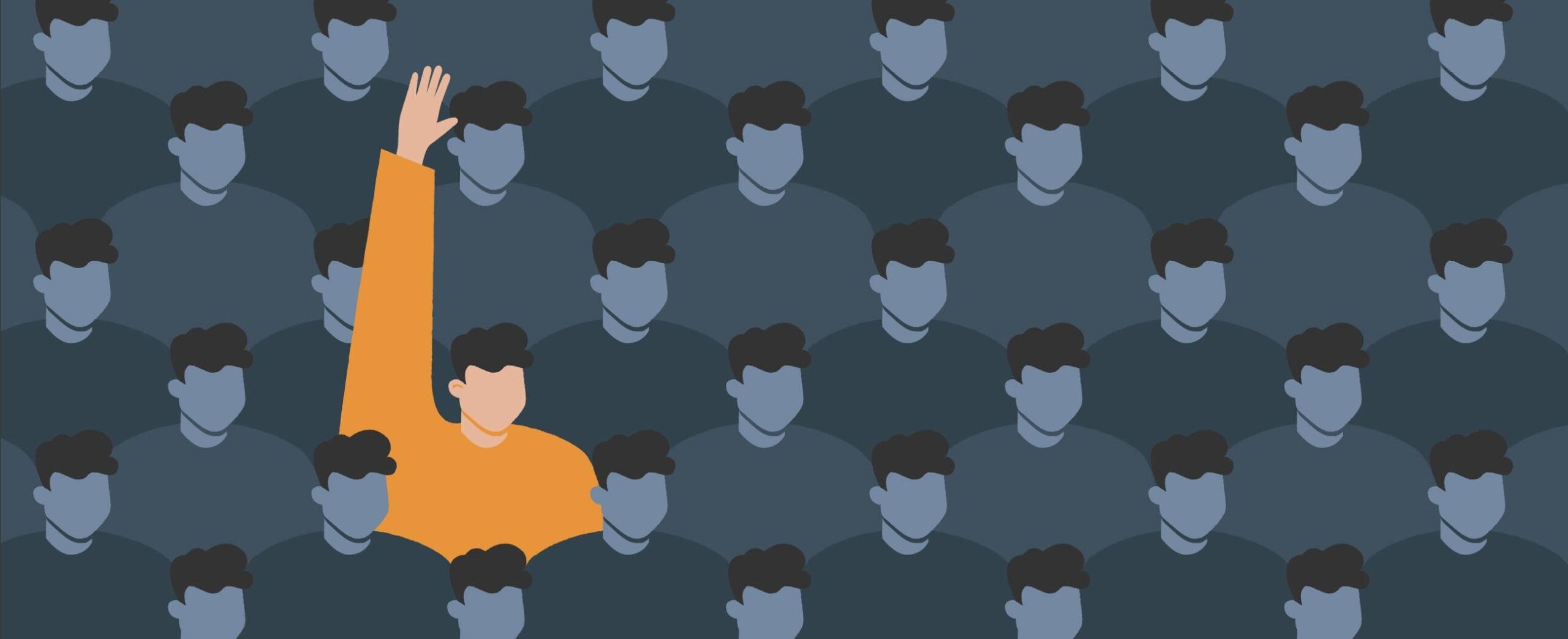 Kuvituskuva osallisuudesta. Henkilö nostaa käden ylös.