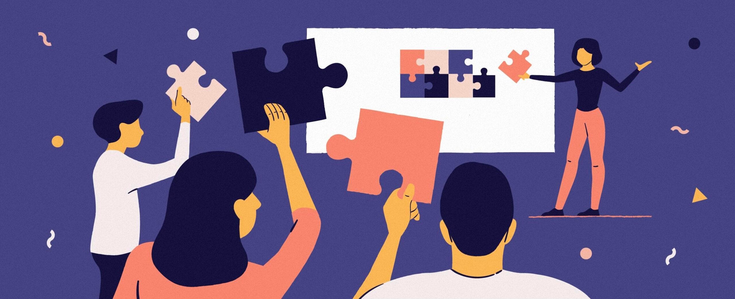 Ihmiset näyttävät palapelin paloja.