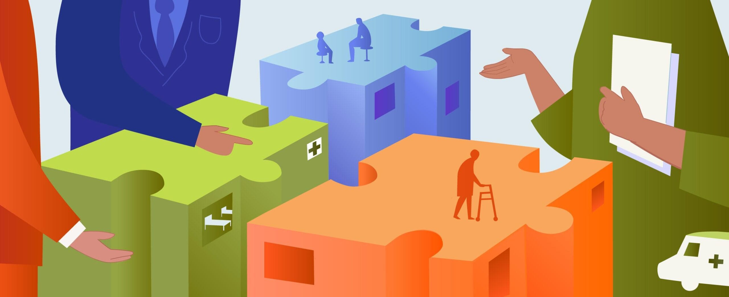 jossa kolme kolmiulotteista palapelin palaa