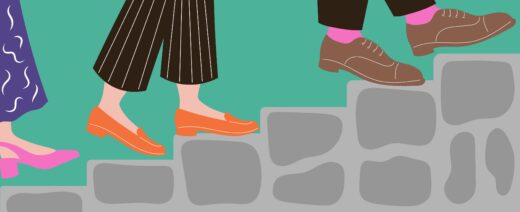 jossa jalkoja kiipeämässä portaita pitkin.