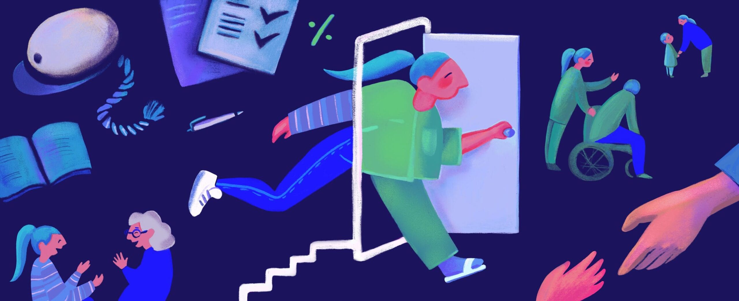 jonka keskellä henkilö astumassa ovesta sisään