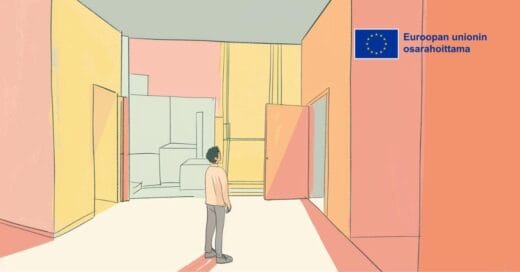 Piirroskuva pojasta yksin huoneessa