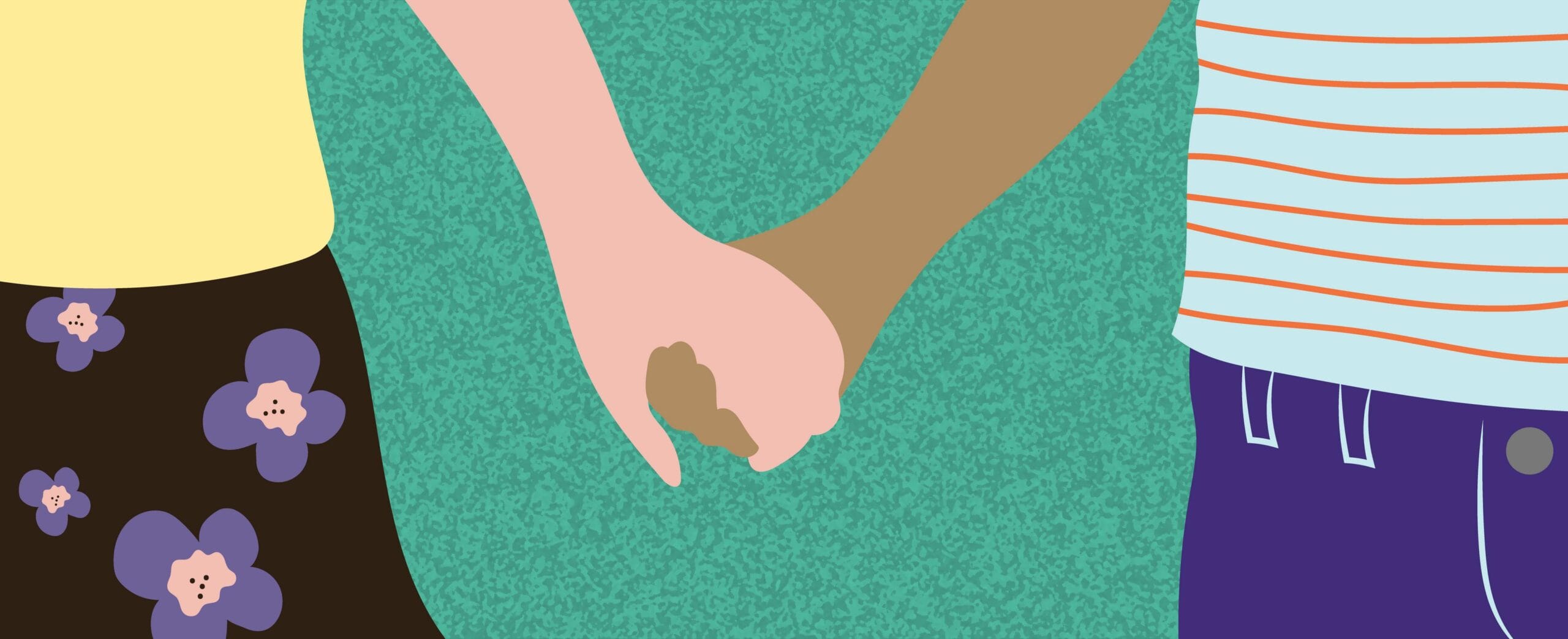 jossa kaksi henkilöä käsi kädessä.