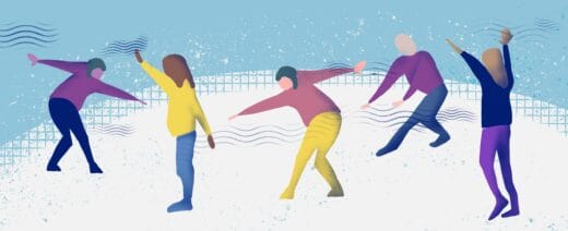 Ihmishahmoja tanssimassa tai venyttelemässä