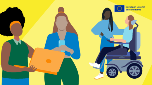 Erilaisia ja erivärisiä ihmisiä piirroskuvassa.Ihmisten moninaisuutta piirroskuvassa