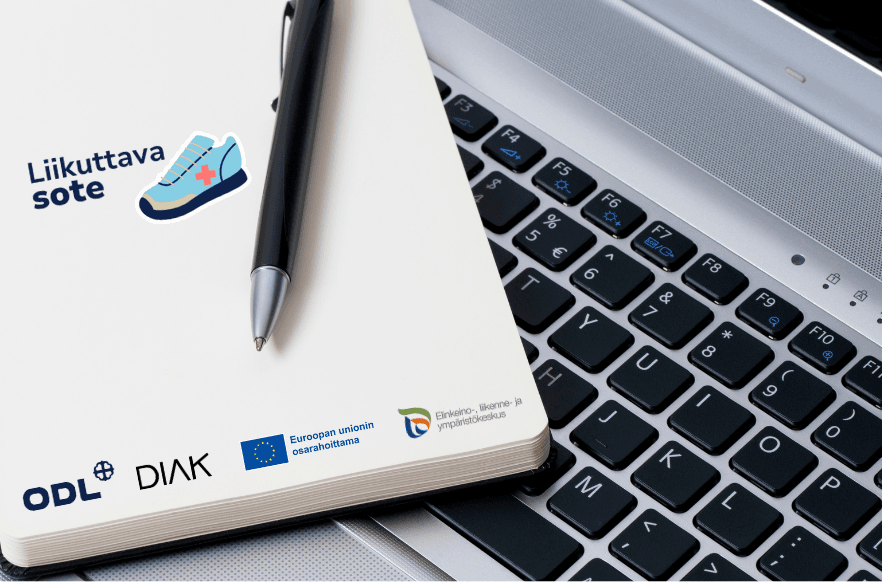 Liikuttava sote -koulutuskalenteri.Liikuttava sote -koulutusten kuvaukset.Liikuttava sote -hankkeen logot.