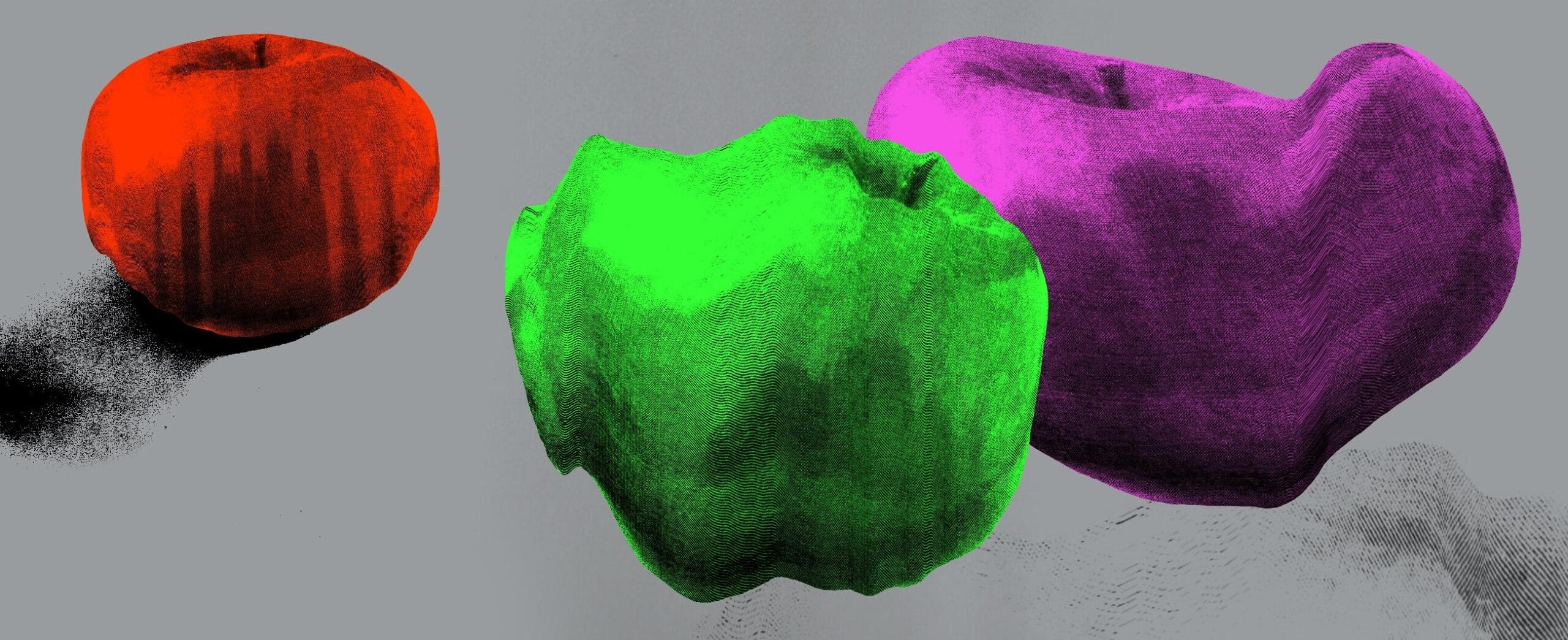 Piirroskuvassa on epämuodostuneita värikkäitä palloja