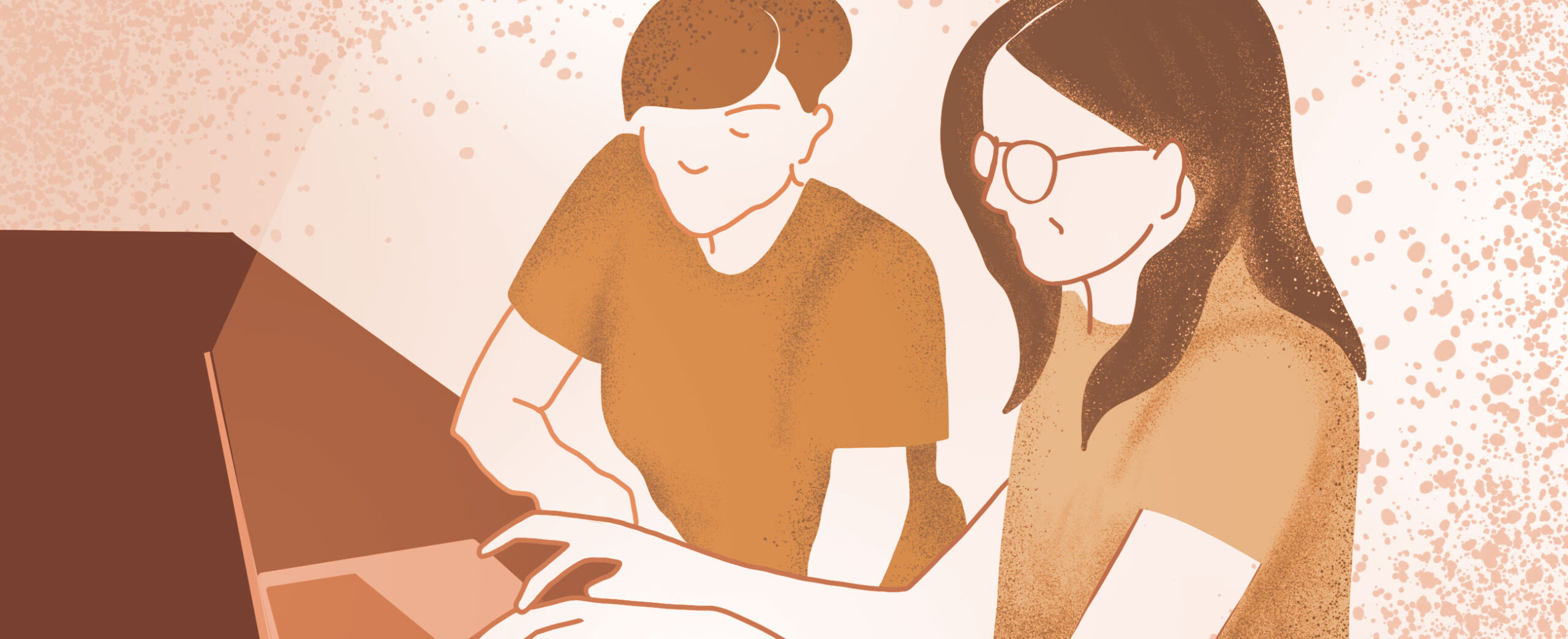 Kaksi ihmistä tietokoneen ääressä.Kaksi ihmistä tietokoneen ääressä.