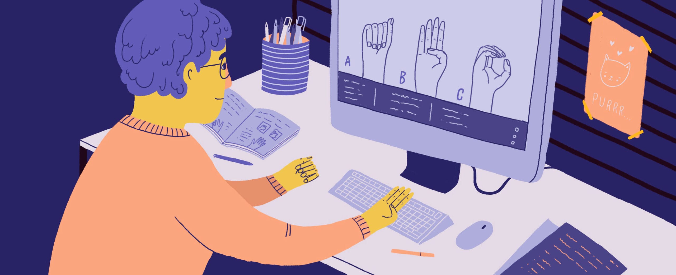 ruudussa näkyy viittomakielisiä sormiaakkosia