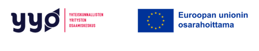 Yhteiskunnallisten yritysten osaamiskeskuksen logo ja EU-logo.